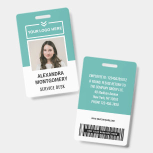Teal Custom Employee Photo ID Logo Barcode Name Badge