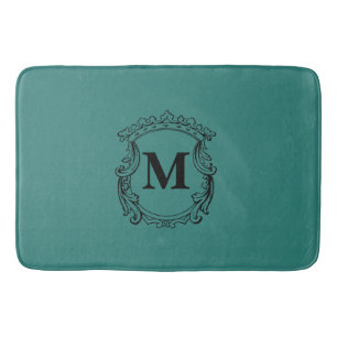 Teal Custom Monogram Crest Bath Mat