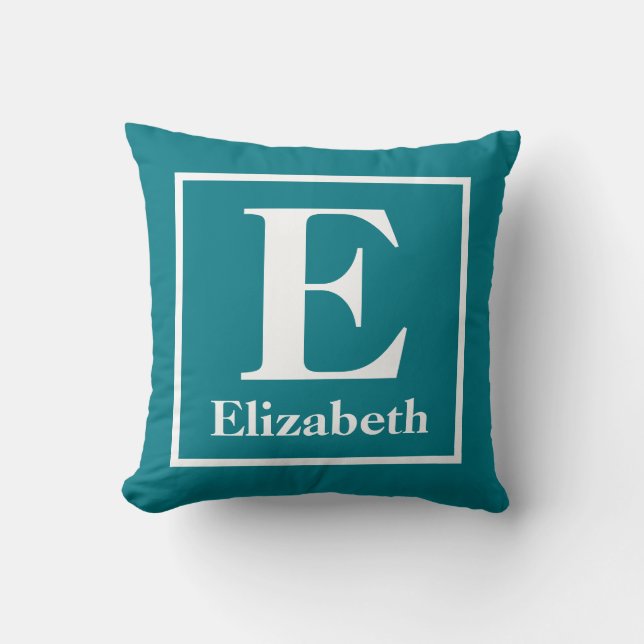 Teal Custom Monogram with Personalised Name  Cushion (Front)