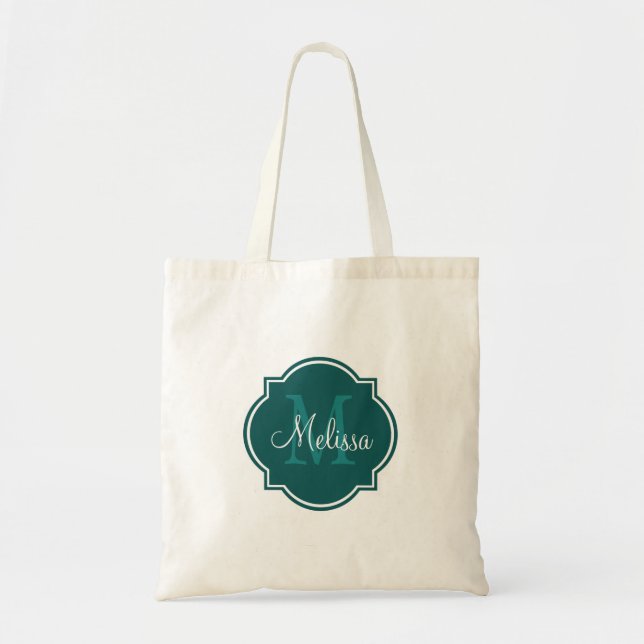 Teal Custom Personalised Monogram Tote Bags (Front)