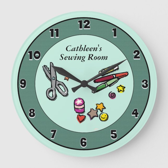Teal Custom Scrap Room or Craft Room Round Clock (Front)