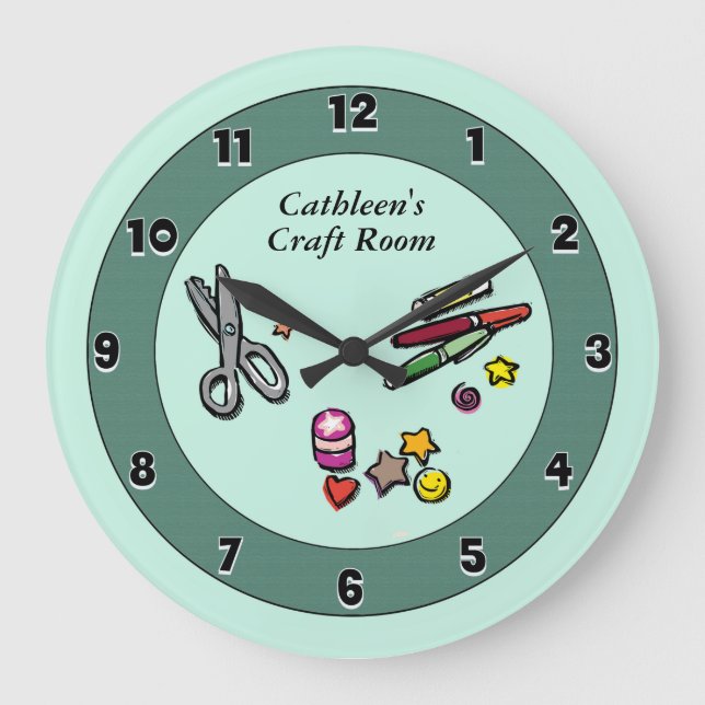 Teal Custom Scraproom or Craft Room Round Clock (Front)