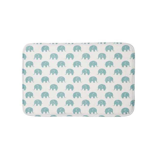 Teal Cute Elephant Pattern Bath Mat (Front)