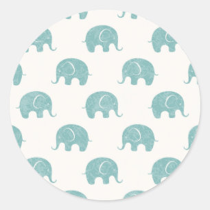 Teal Cute Elephant Pattern Classic Round Sticker