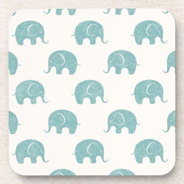 Teal Cute Elephant Pattern Coaster (Front)