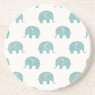 Teal Cute Elephant Pattern Coaster