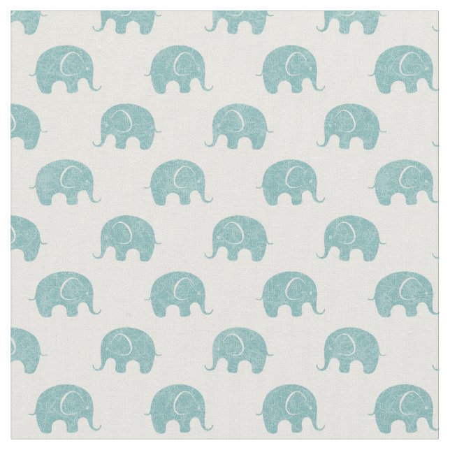 Teal Cute Elephant Pattern Fabric (Close Up)