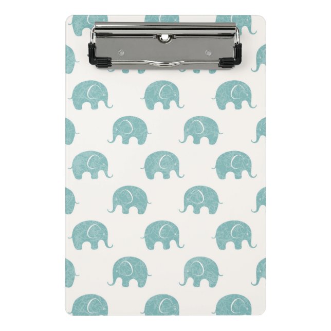 Teal Cute Elephant Pattern Mini Clipboard (Front)