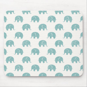 Teal Cute Elephant Pattern Mouse Pad