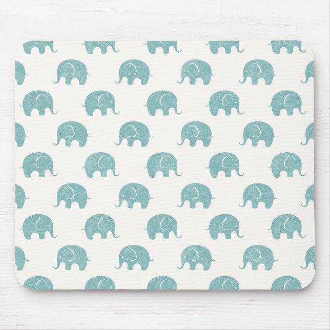 Teal Cute Elephant Pattern Mouse Pad (Front)