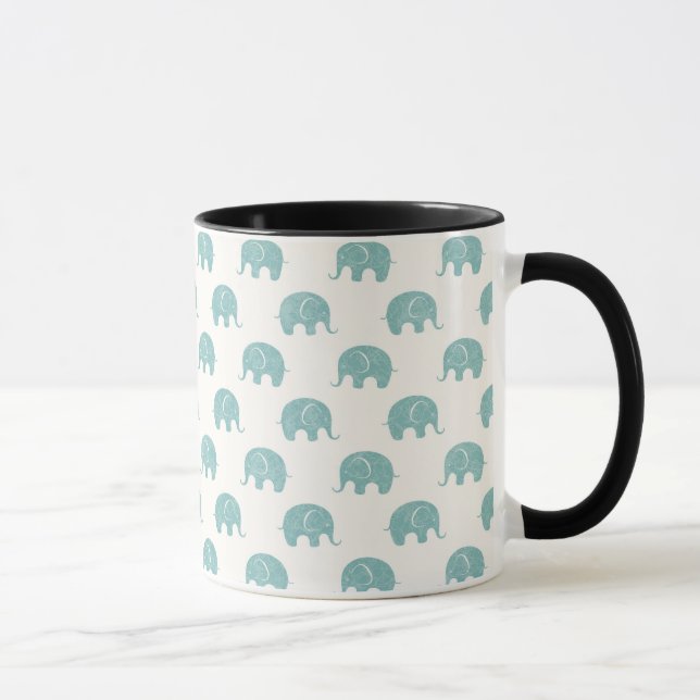 Teal Cute Elephant Pattern Mug (Right)