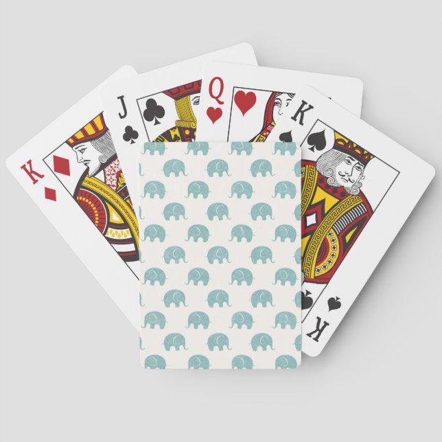 Teal Cute Elephant Pattern Playing Cards (Back)