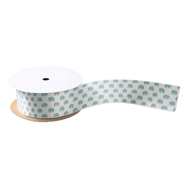 Teal Cute Elephant Pattern Satin Ribbon (Spool)