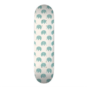 Teal Cute Elephant Pattern Skateboard