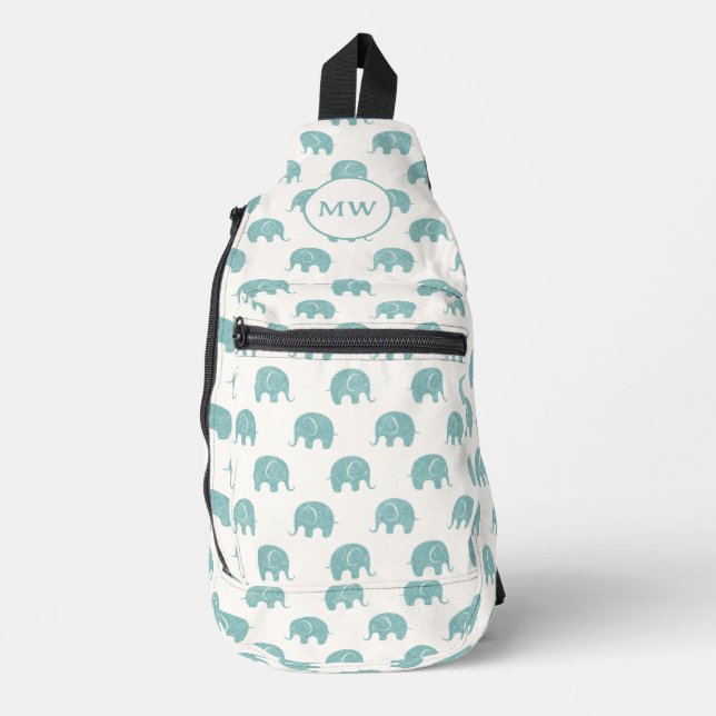 Teal Cute Elephant Pattern Sling Bag (Front)