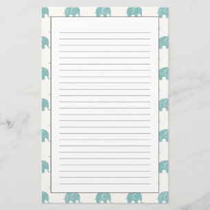 Teal Cute Elephant Pattern Stationery