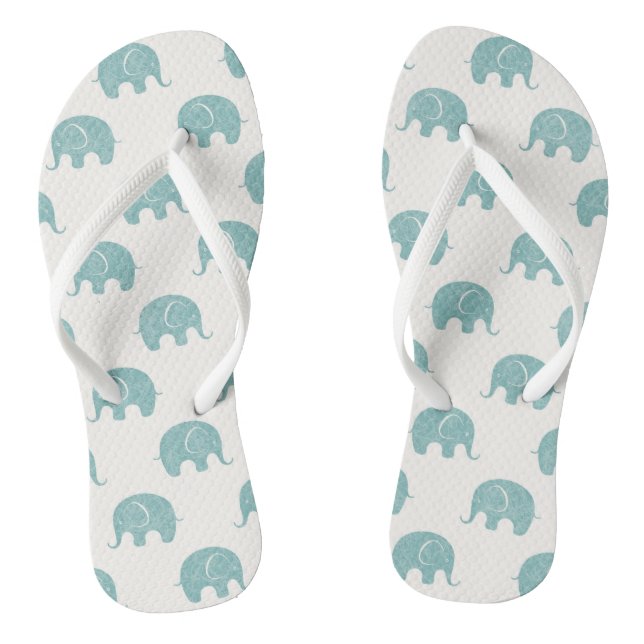 Teal Cute Elephant Pattern Thongs (Footbed)