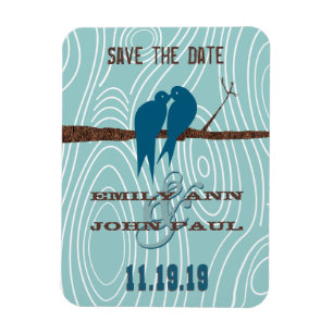 Teal Cute Kissing Love Birds Sitting in a Tree Magnet
