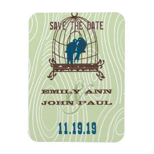 Teal Cute Kissing Love Birds Sitting in Bird Cage Magnet