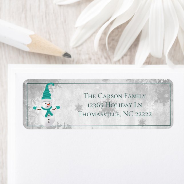 Teal Cute Snowman Address Label Return Address Label (Insitu)