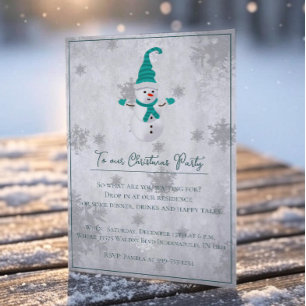 Teal Cute Snowman Christmas Party Invitation