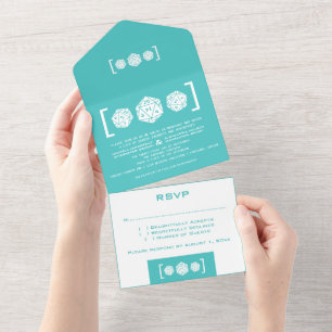 Teal D20 Dice Gamer All in One Wedding Invite