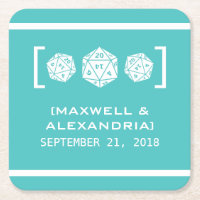 Teal D20 Dice Gamer Paper Coasters