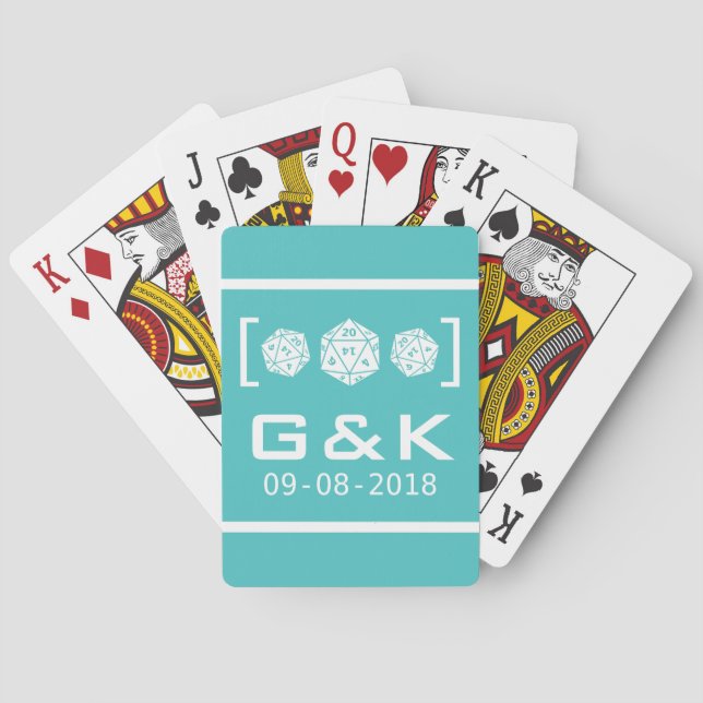 Teal D20 Dice Gamer Wedding Playing Cards (Back)