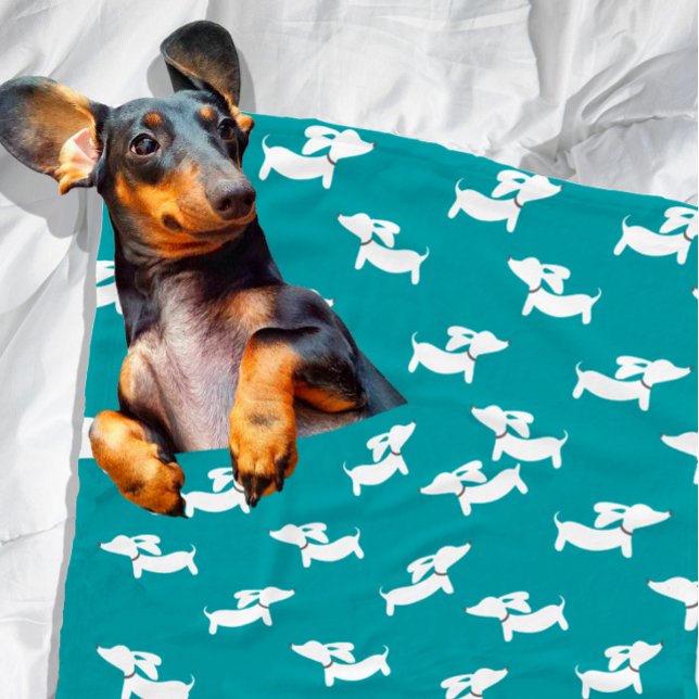 Teal Dachshund Design Fleece Blanket (Dachshund snuggle blanket - teal)