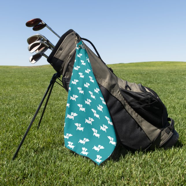 Teal Dachshund Mum Golfer Gift Golf Towel (Green)