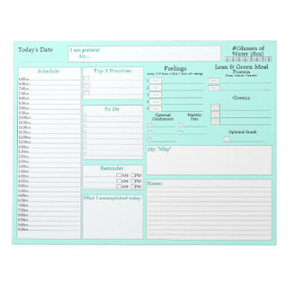 Teal | Daily Planner | 5 and 1 Food Journal Notepad