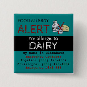 Teal Dairy Food Allergy Alert Square Button