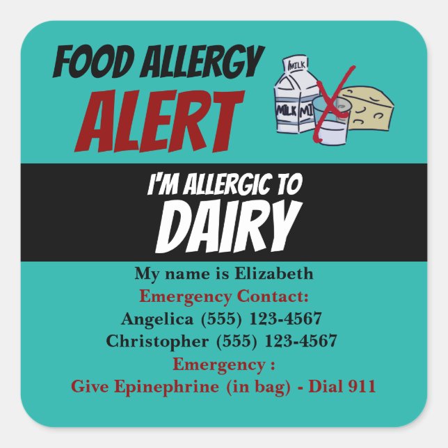 Teal Dairy Food Allergy Alert Warning Label (Front)