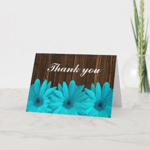 Teal Daisy Barn Wood Thank You Card