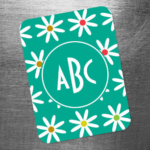 Teal Daisy Dots Monogram Magnet