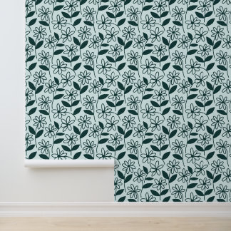 teal daisy flowers pattern wallpaper