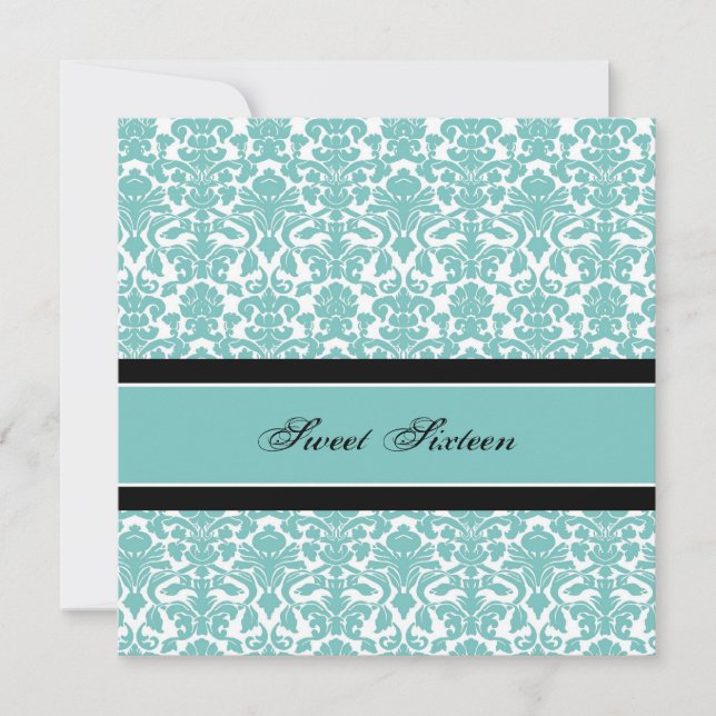 Teal Damask 16th Birthday Party Invitations (Front)