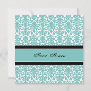 Teal Damask 16th Birthday Party Invitations