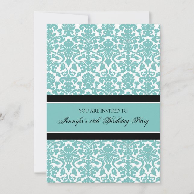 Teal Damask 18th Birthday Party Invitations (Front)
