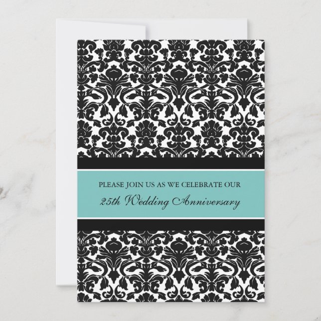 Teal Damask 25th Anniversary Party Invitation (Front)