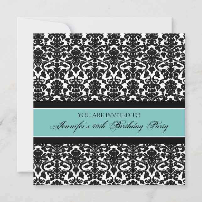 Teal Damask 40th Birthday Party Invitations (Front)
