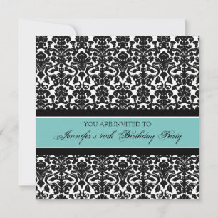 Teal Damask 40th Birthday Party Invitations