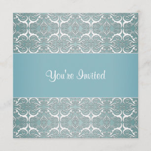 Teal Damask All Occasion Party Template Invites