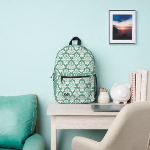 Teal Damask and Polka Dot Personalised Printed Backpack