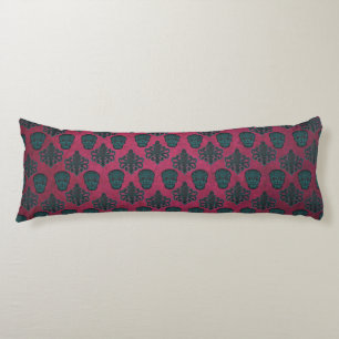 Teal Damask And Skulls On Textured Hot Pink Body Cushion
