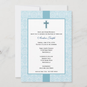 Teal Damask Baptismal Invitation. Invitation