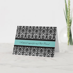 Teal Damask Best Friend Maid of Honour Invitation