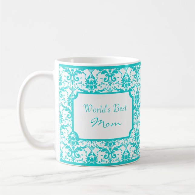 Teal Damask Best Mum Mug (Left)
