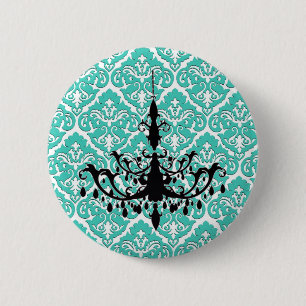 Teal Damask Black Chandelier 6 Cm Round Badge
