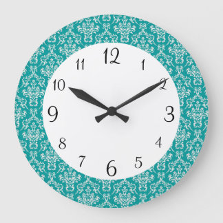 Teal Damask Clock